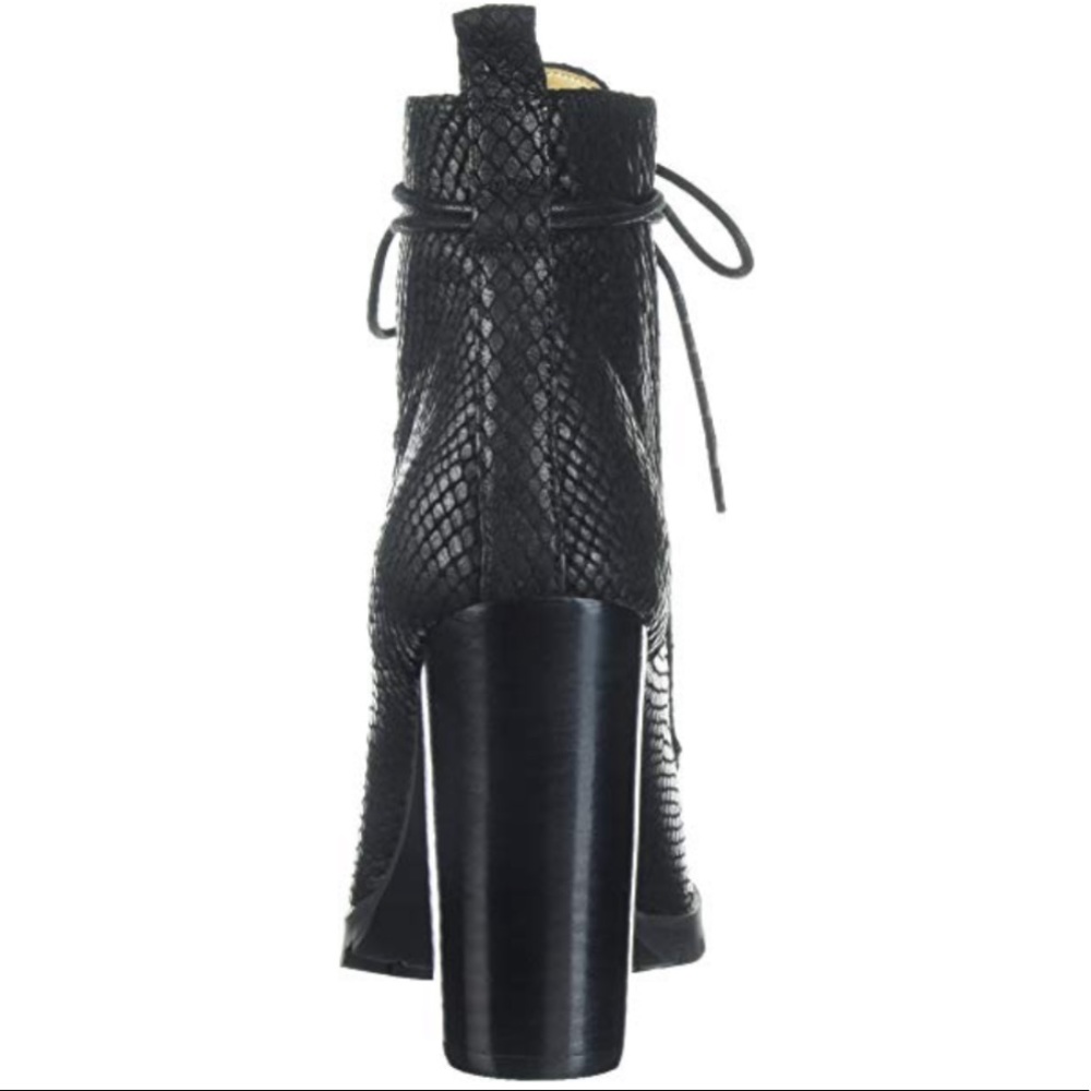 Black Snake Skin Texture Heeled Lace Up Boots - Picture 4 of 7